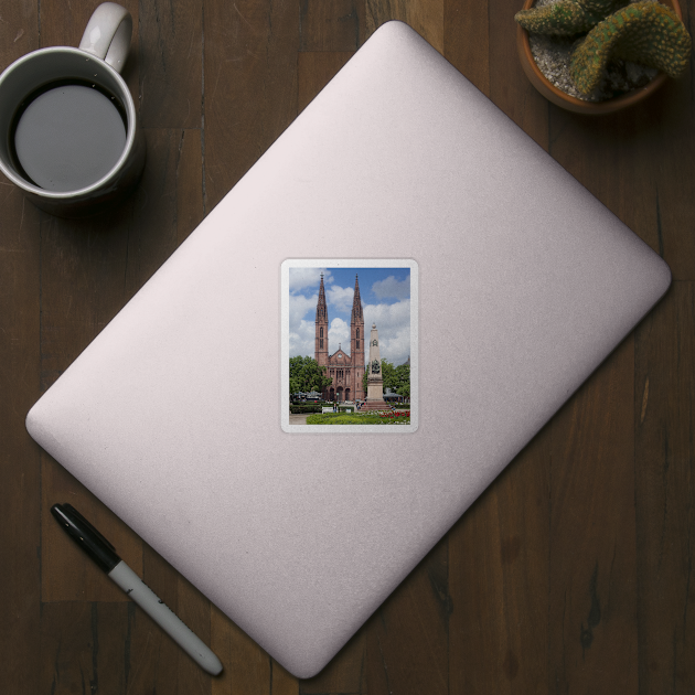 Luisenplatz with Waterloo Obelisk and St. Bonifatius Church, Wiesbaden by Kruegerfoto